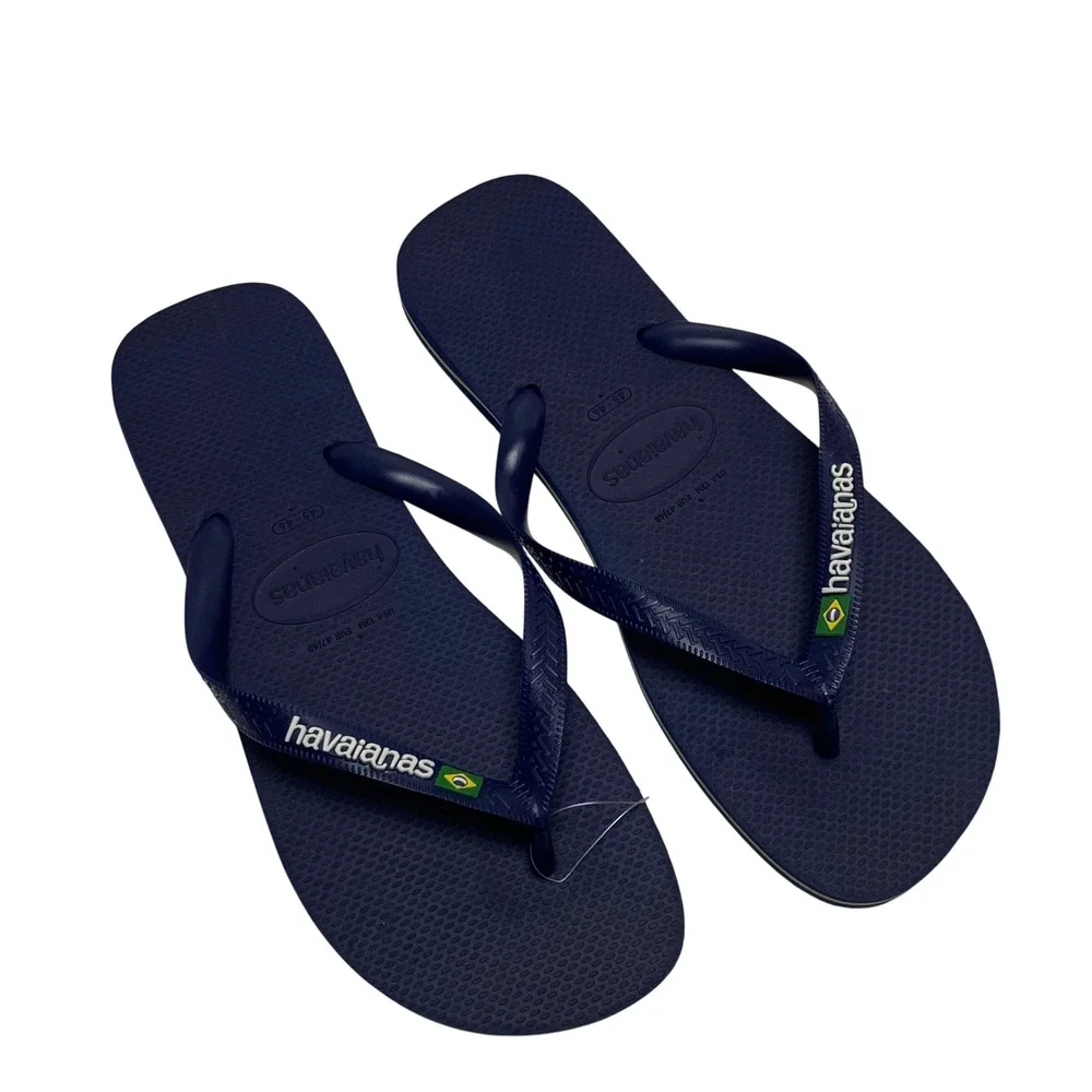 Havaianas Brasil Logo NavyBlue Flip Flops Mens‎ Size 13 USNWT